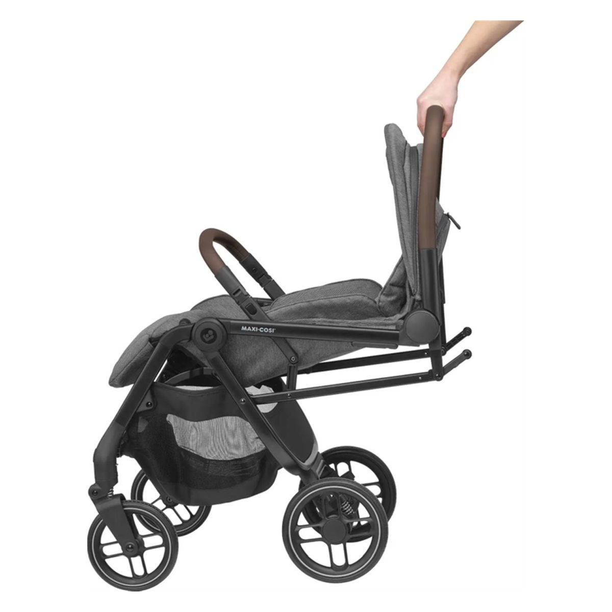 Maxi Cosi Ogrodje s sedežno enoto dark frame + dark brown leather Oxford essential graphite