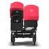 Bugaboo Voziček 2v1 alu ogrodje  - black style set Donkey 2 Duo neon red strehica